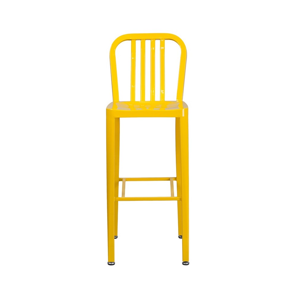 Commercial Grade 30" High Yellow Metal Indoor-Outdoor Barstool with Vertical Slat Back