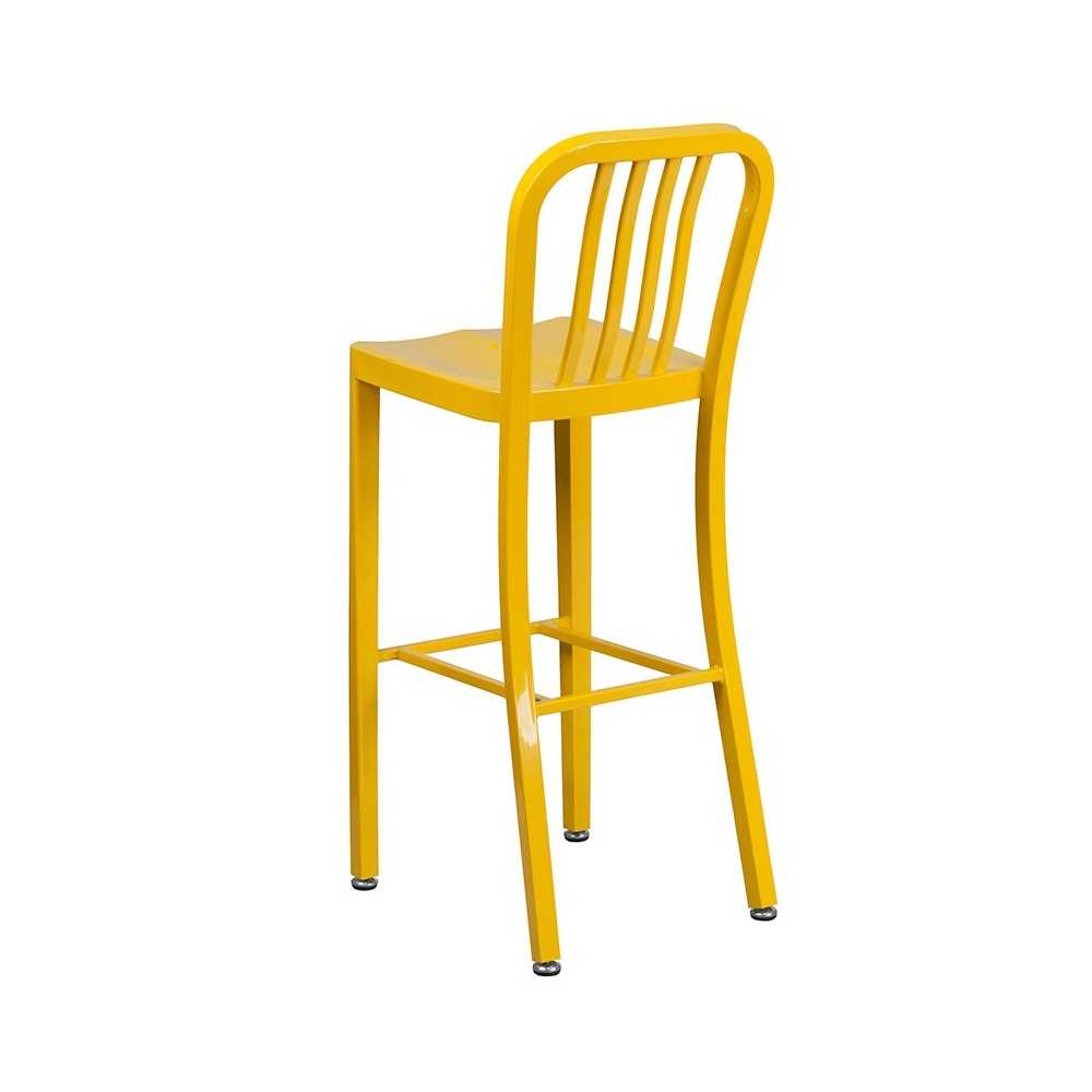 Commercial Grade 30" High Yellow Metal Indoor-Outdoor Barstool with Vertical Slat Back