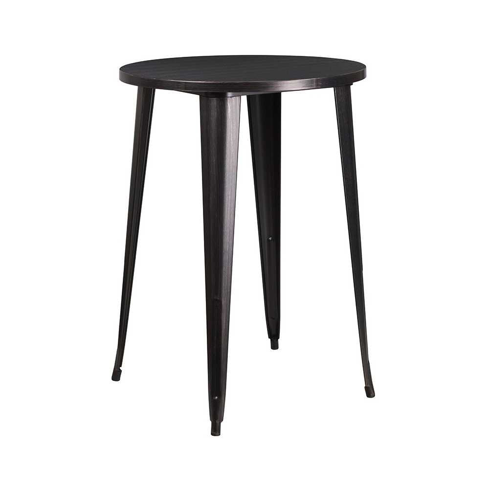 Commercial Grade 30" Round Black-Antique Gold Metal Indoor-Outdoor Bar Table Set with 4 Cafe Stools