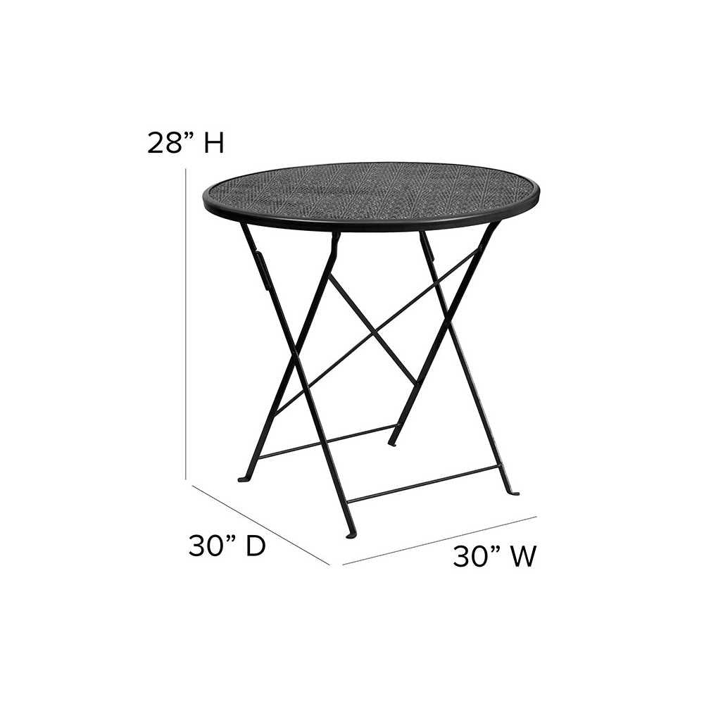 Commercial Grade 30" Round Black Indoor-Outdoor Steel Folding Patio Table