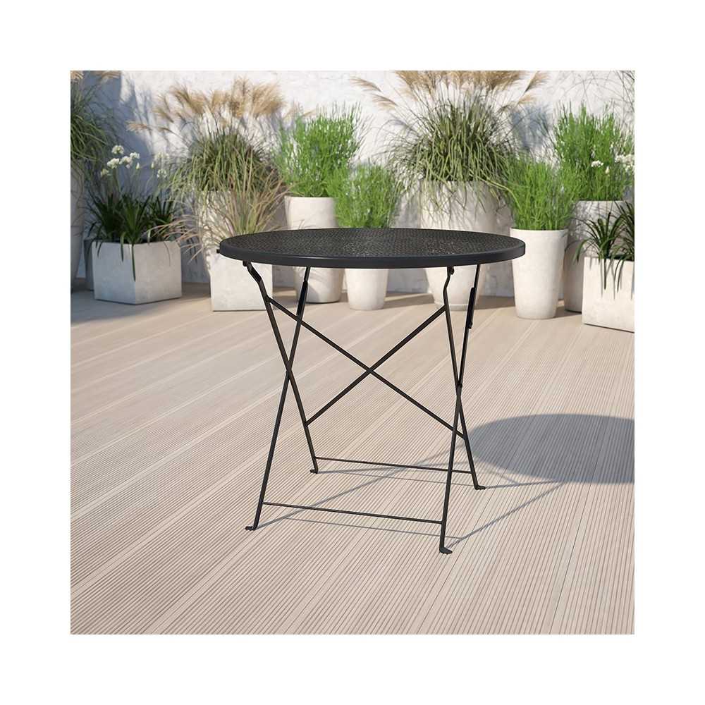 Commercial Grade 30" Round Black Indoor-Outdoor Steel Folding Patio Table