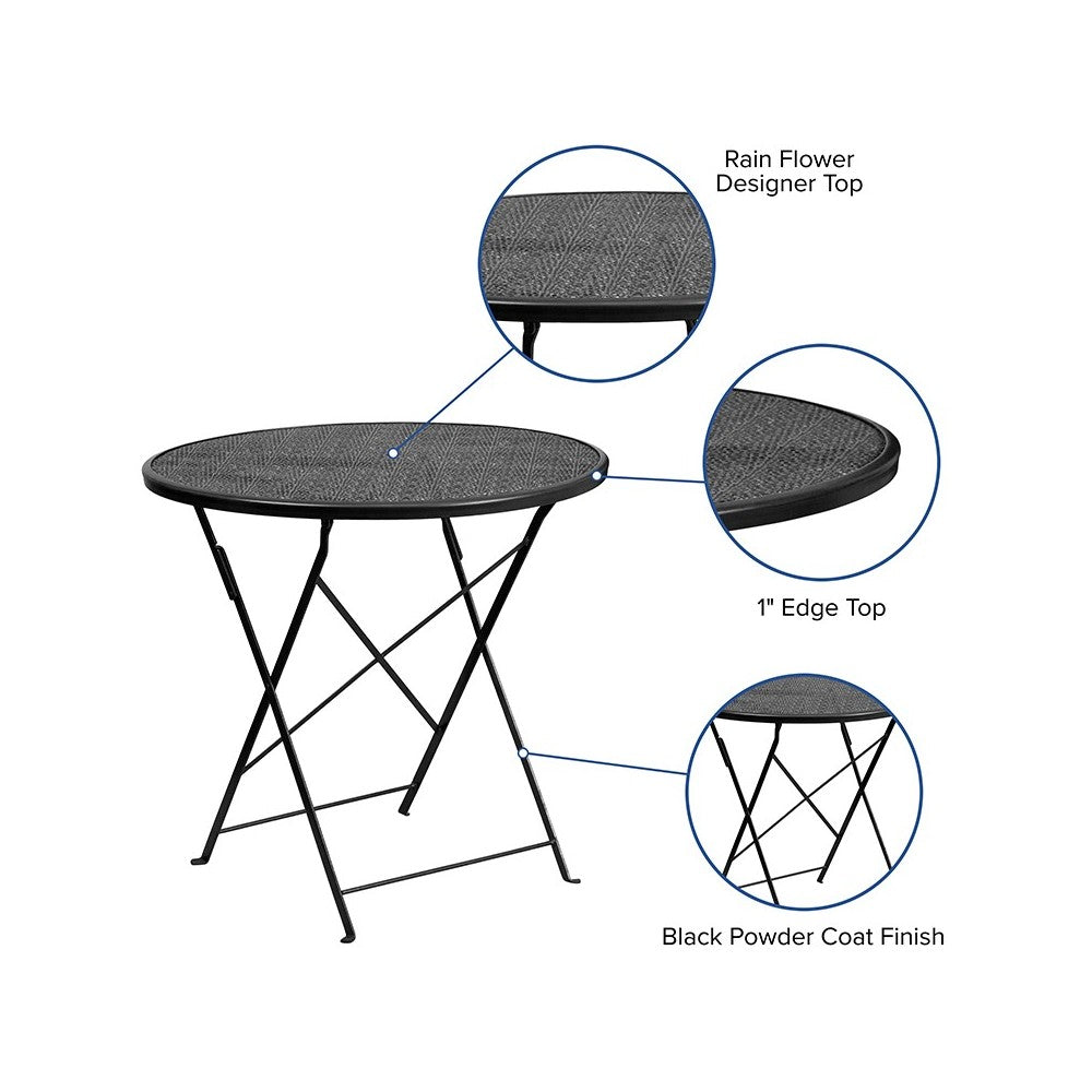 Commercial Grade 30" Round Black Indoor-Outdoor Steel Folding Patio Table