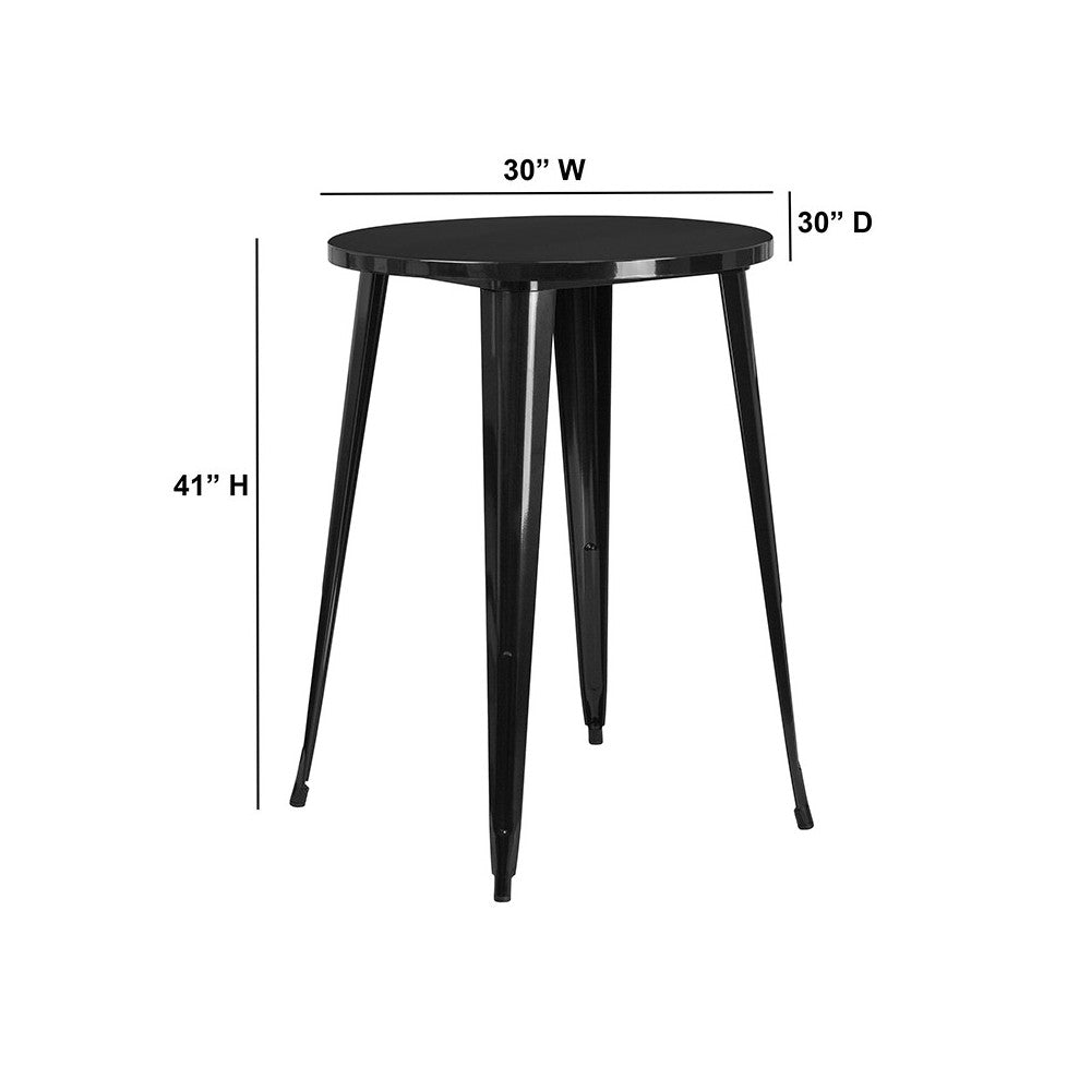 Commercial Grade 30" Round Black Metal Indoor-Outdoor Bar Height Table