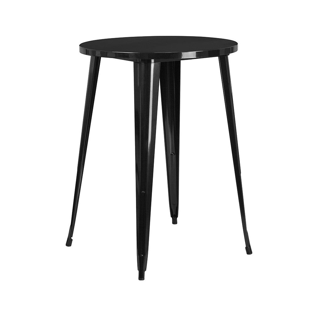 Commercial Grade 30" Round Black Metal Indoor-Outdoor Bar Table Set with 4 Square Seat Backless Stools