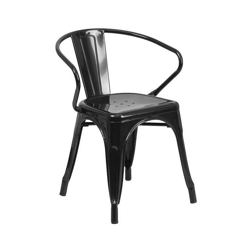 Commercial Grade 30" Round Black Metal Indoor-Outdoor Table Set with 2 Arm Chairs