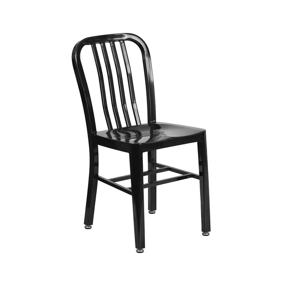 Commercial Grade 30" Round Black Metal Indoor-Outdoor Table Set with 2 Vertical Slat Back Chairs