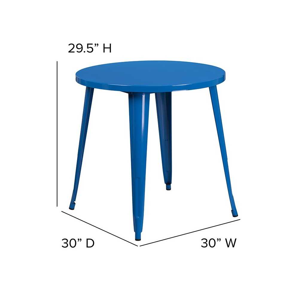 Commercial Grade 30" Round Blue Metal Indoor-Outdoor Table