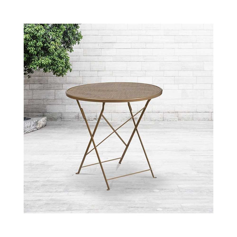 Commercial Grade 30" Round Gold Indoor-Outdoor Steel Folding Patio Table