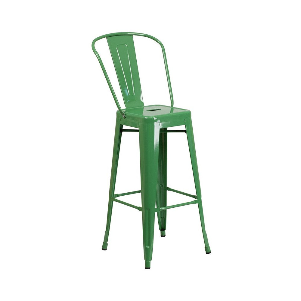 Commercial Grade 30" Round Green Metal Indoor-Outdoor Bar Table Set with 2 Cafe Stools