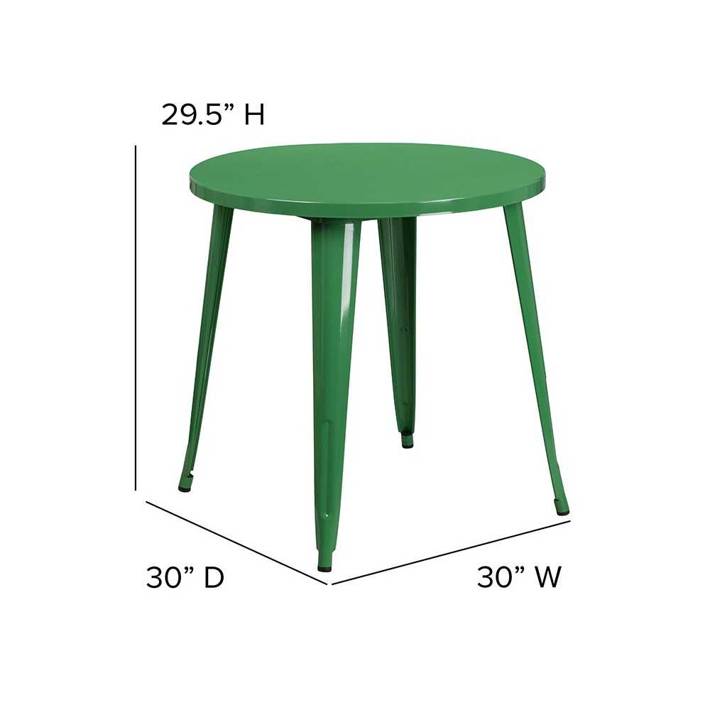 Commercial Grade 30" Round Green Metal Indoor-Outdoor Table