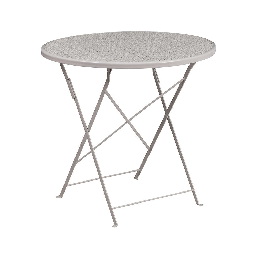 Commercial Grade 30" Round Light Gray Indoor-Outdoor Steel Folding Patio Table Set with 2 Round Back Chairs