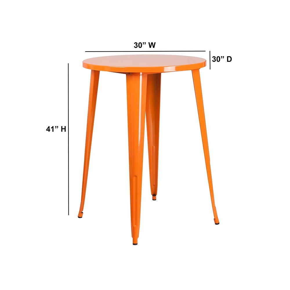 Commercial Grade 30" Round Orange Metal Indoor-Outdoor Bar Height Table