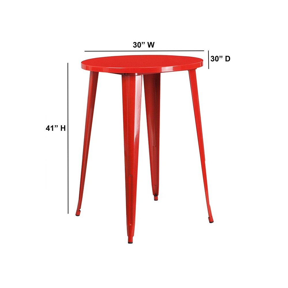 Commercial Grade 30" Round Red Metal Indoor-Outdoor Bar Height Table