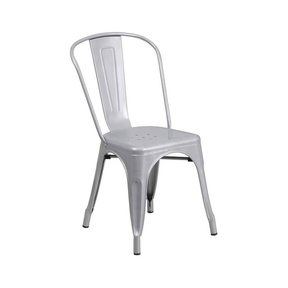 Commercial Grade 30" Round Silver Metal Indoor-Outdoor Table Set with 2 Cafe Chairs