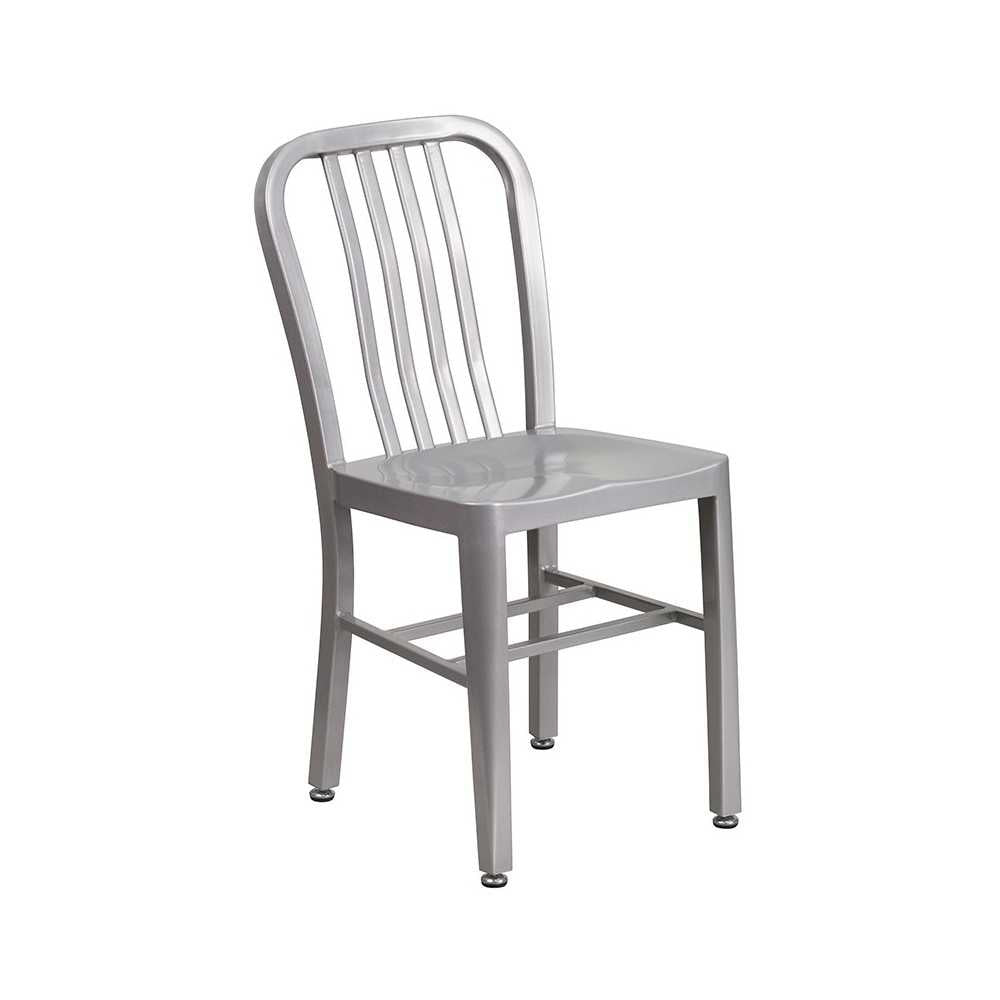 Commercial Grade 30" Round Silver Metal Indoor-Outdoor Table Set with 2 Vertical Slat Back Chairs