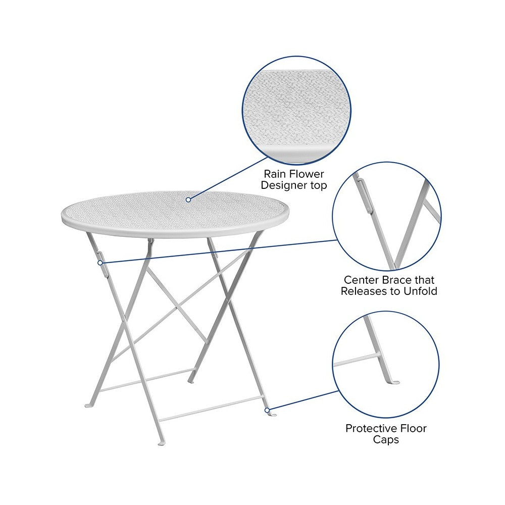 Commercial Grade 30" Round White Indoor-Outdoor Steel Folding Patio Table