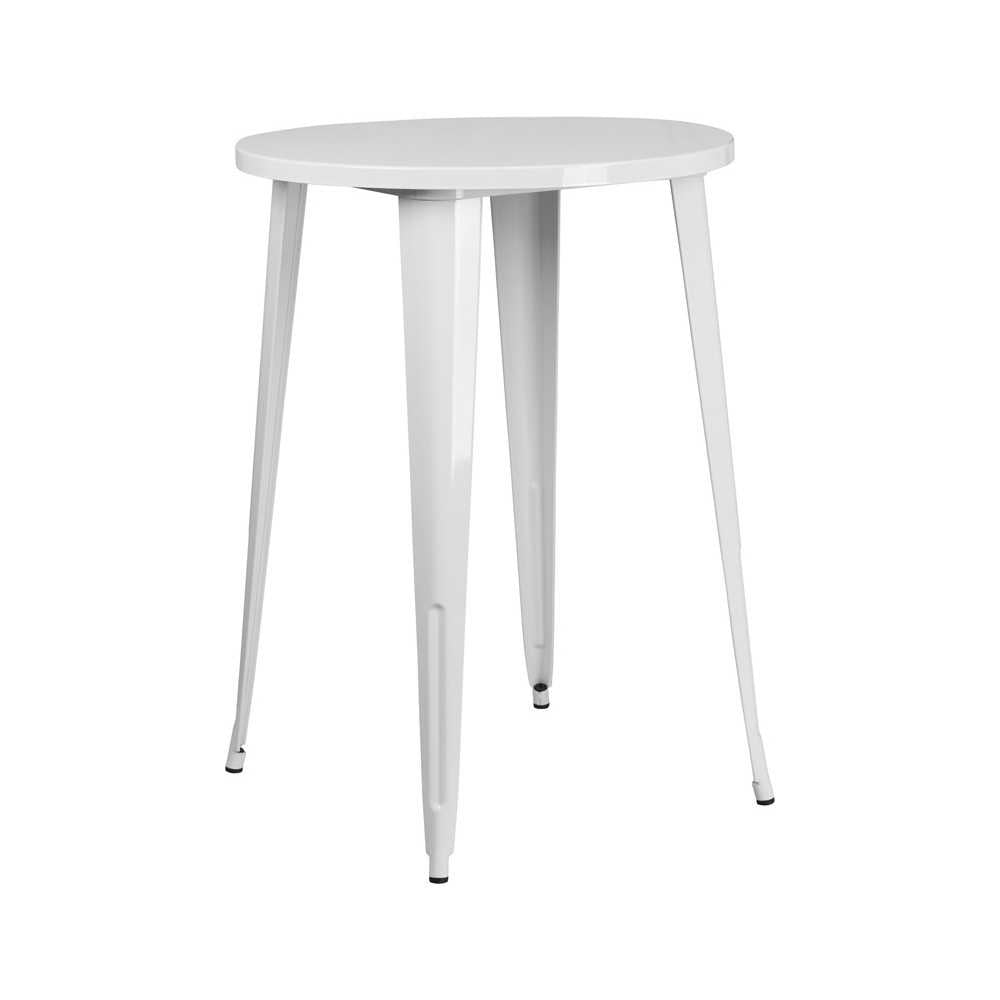 Commercial Grade 30" Round White Metal Indoor-Outdoor Bar Height Table