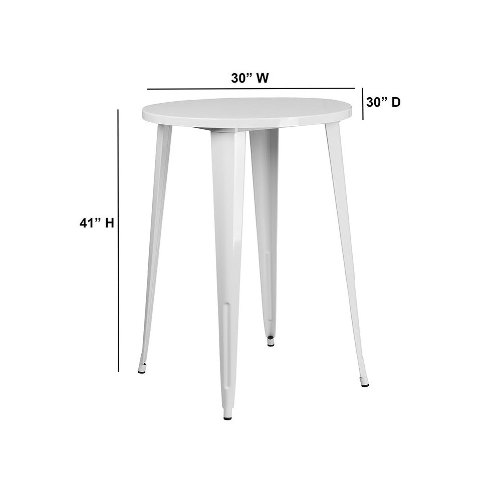 Commercial Grade 30" Round White Metal Indoor-Outdoor Bar Height Table
