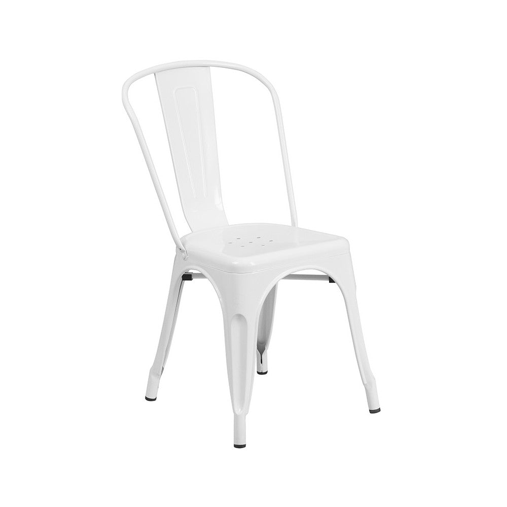 Commercial Grade 30" Round White Metal Indoor-Outdoor Table Set with 4 Cafe Chairs