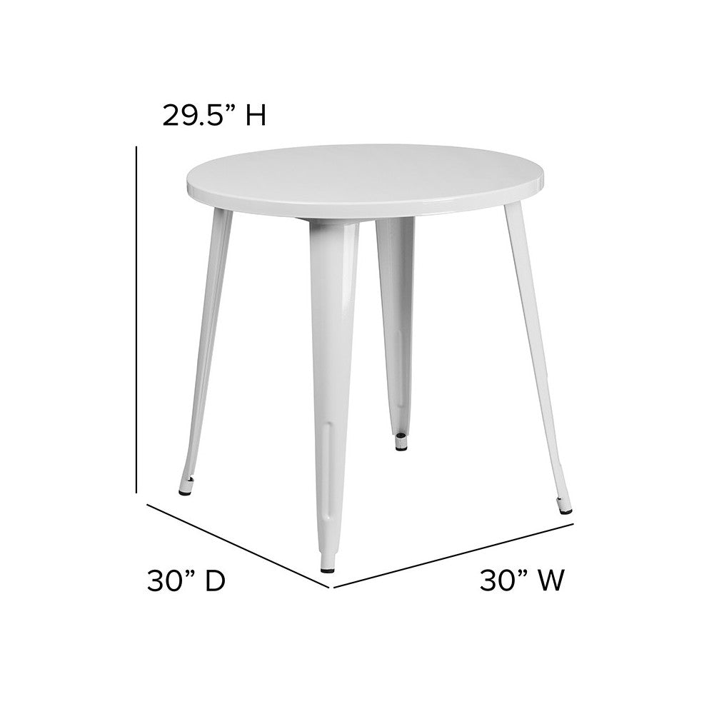 Commercial Grade 30" Round White Metal Indoor-Outdoor Table