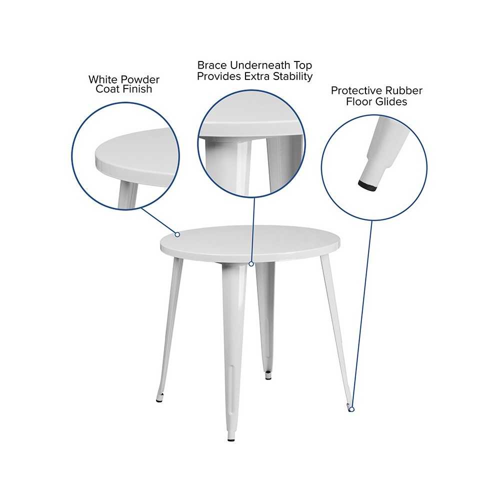 Commercial Grade 30" Round White Metal Indoor-Outdoor Table