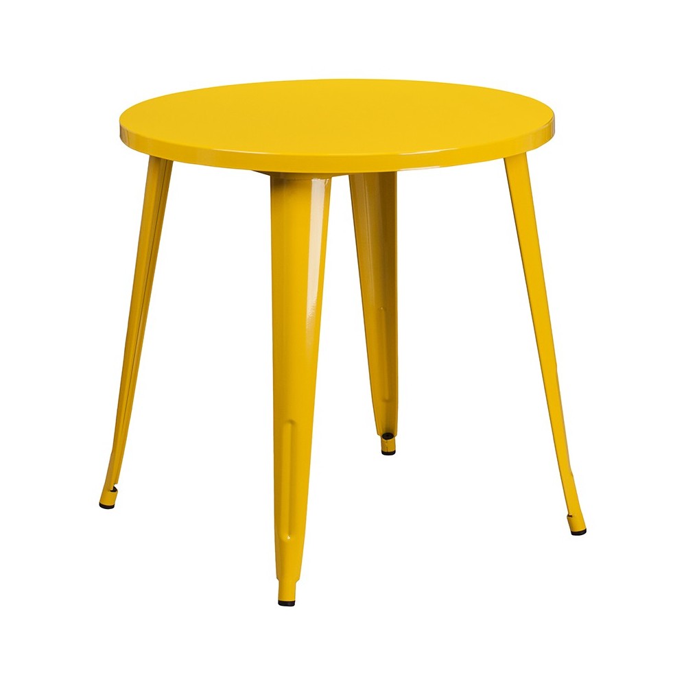 Commercial Grade 30" Round Yellow Metal Indoor-Outdoor Table Set with 2 Arm Chairs