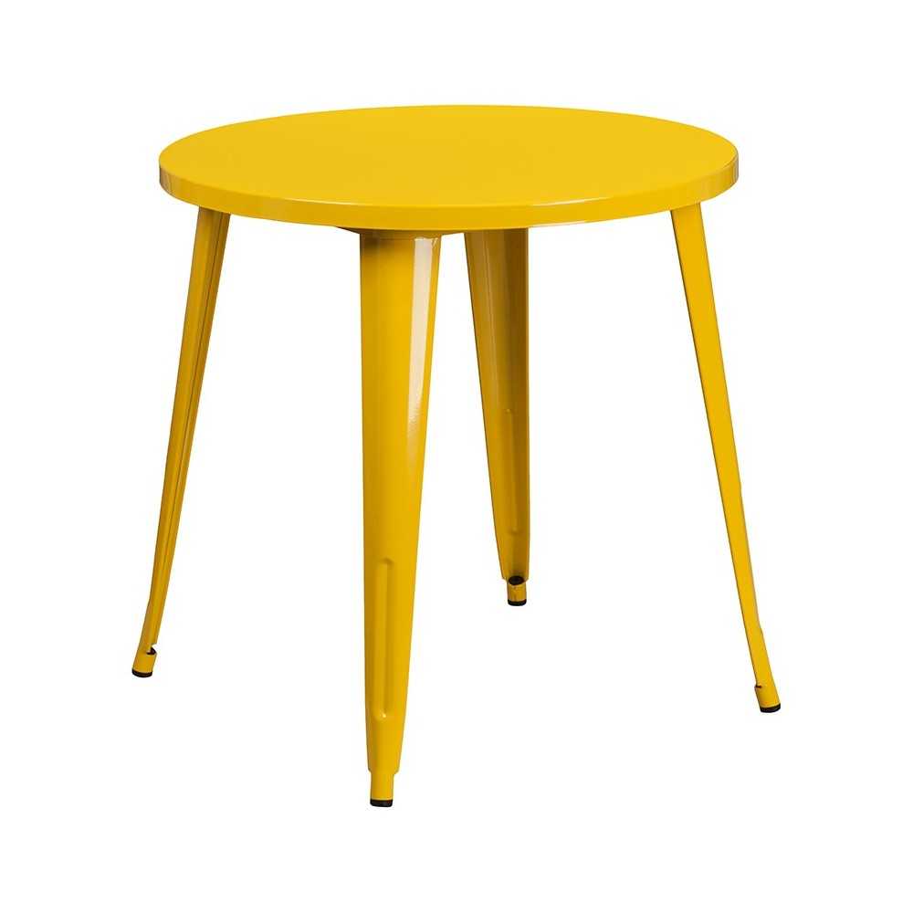 Commercial Grade 30" Round Yellow Metal Indoor-Outdoor Table Set with 2 Cafe Chairs