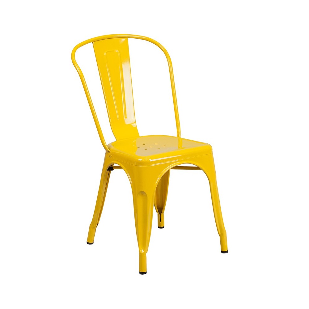 Commercial Grade 30" Round Yellow Metal Indoor-Outdoor Table Set with 2 Cafe Chairs