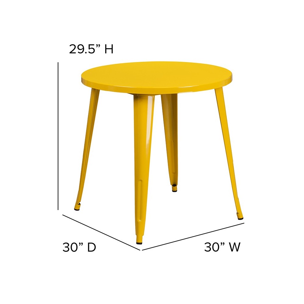 Commercial Grade 30" Round Yellow Metal Indoor-Outdoor Table