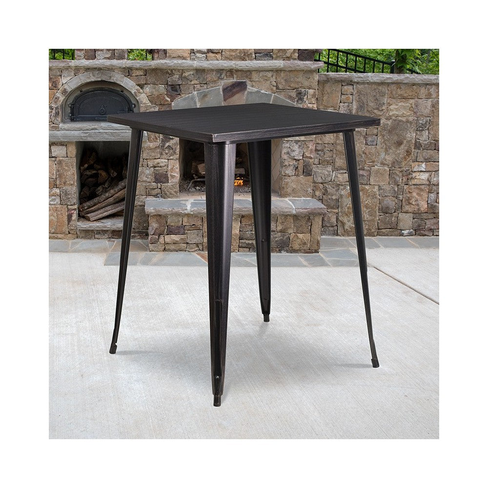 Commercial Grade 31.5" Square Black-Antique Gold Metal Indoor-Outdoor Bar Height Table