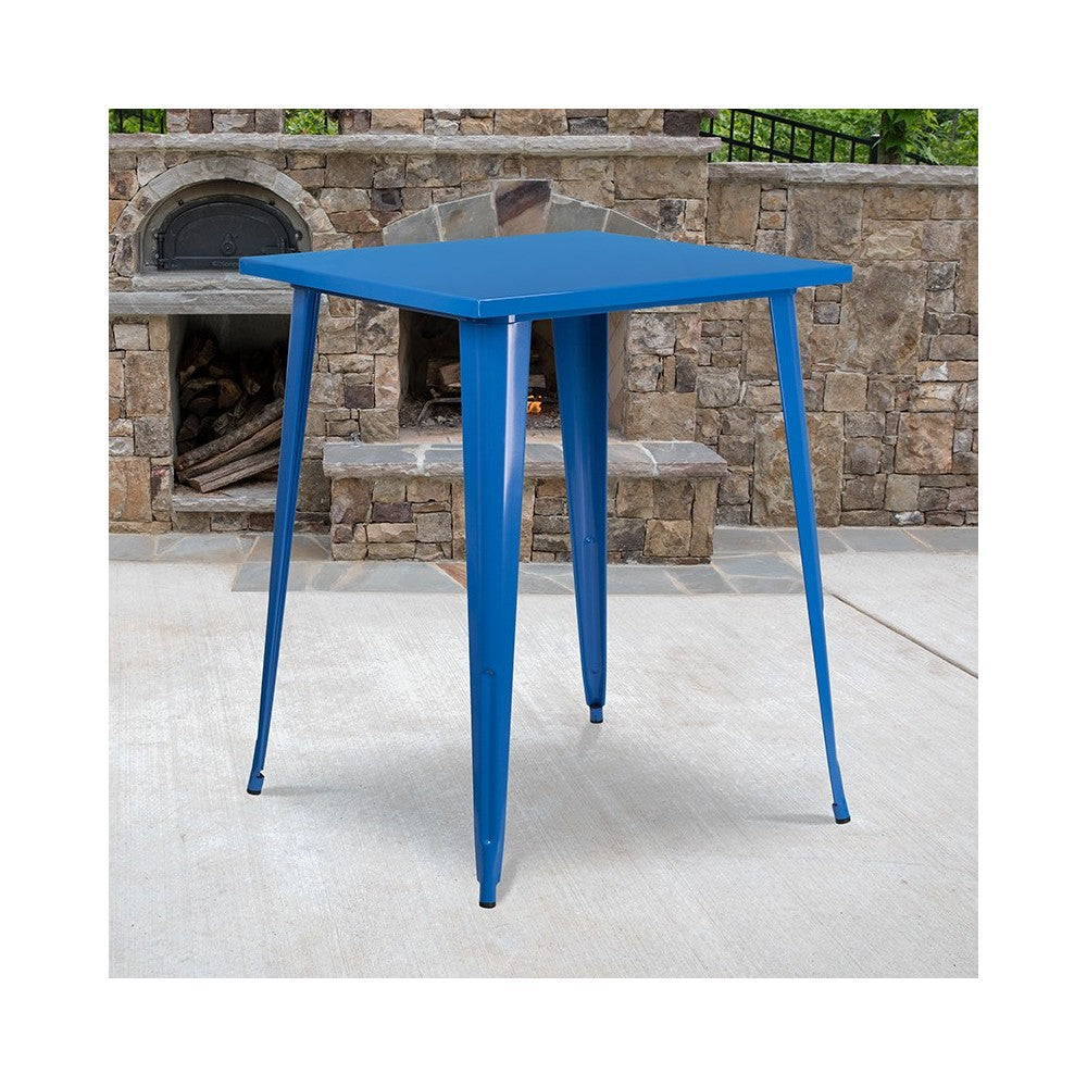 Commercial Grade 31.5" Square Blue Metal Indoor-Outdoor Bar Height Table