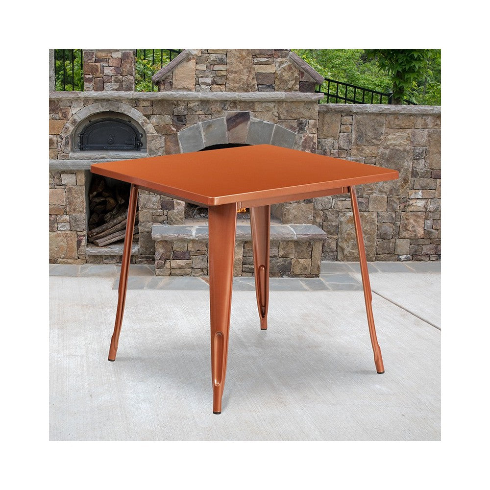 Commercial Grade 31.5" Square Copper Metal Indoor-Outdoor Table