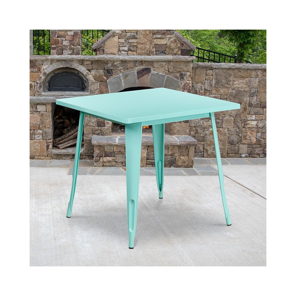 Commercial Grade 31.5" Square Mint Green Metal Indoor-Outdoor Table