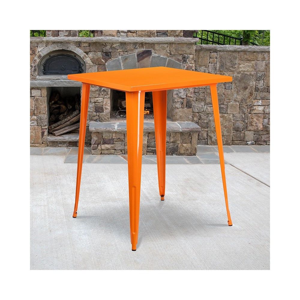 Commercial Grade 31.5" Square Orange Metal Indoor-Outdoor Bar Height Table