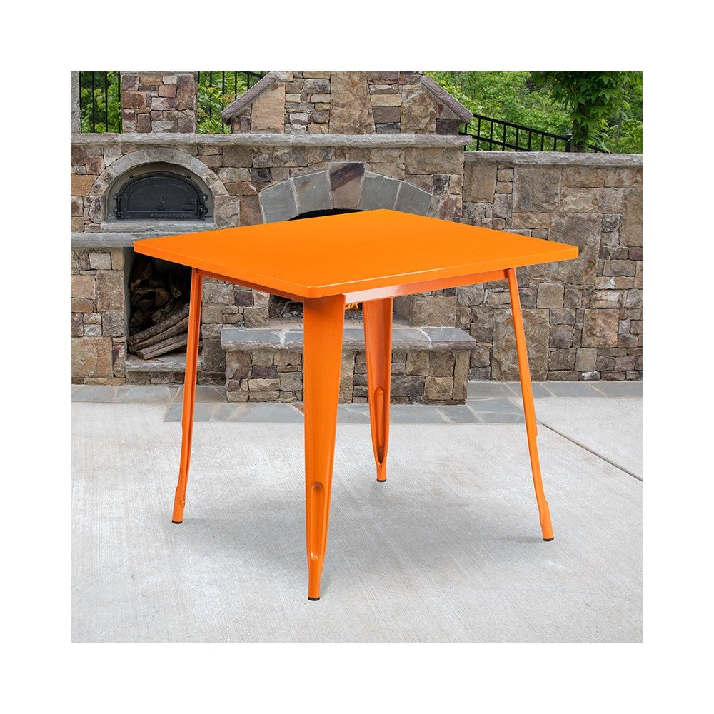 Commercial Grade 31.5" Square Orange Metal Indoor-Outdoor Table