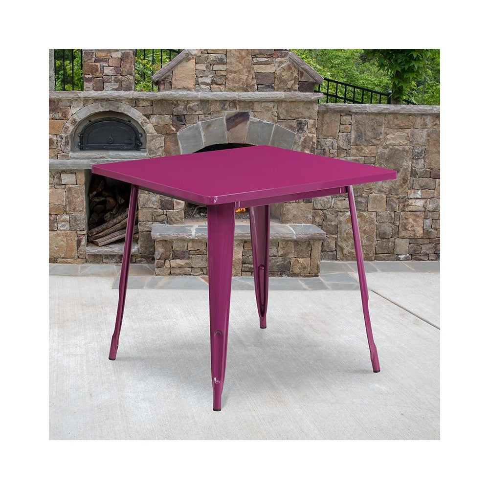 Commercial Grade 31.5" Square Purple Metal Indoor-Outdoor Table