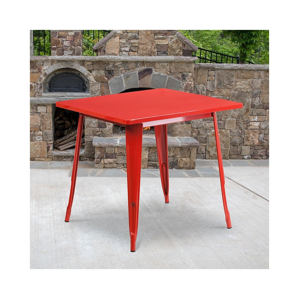 Commercial Grade 31.5" Square Red Metal Indoor-Outdoor Table