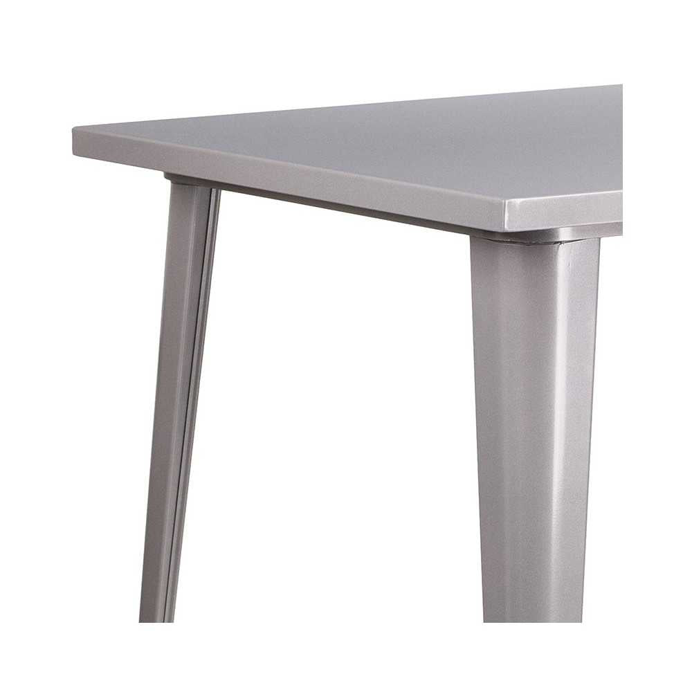 Commercial Grade 31.5" Square Silver Metal Indoor-Outdoor Bar Height Table
