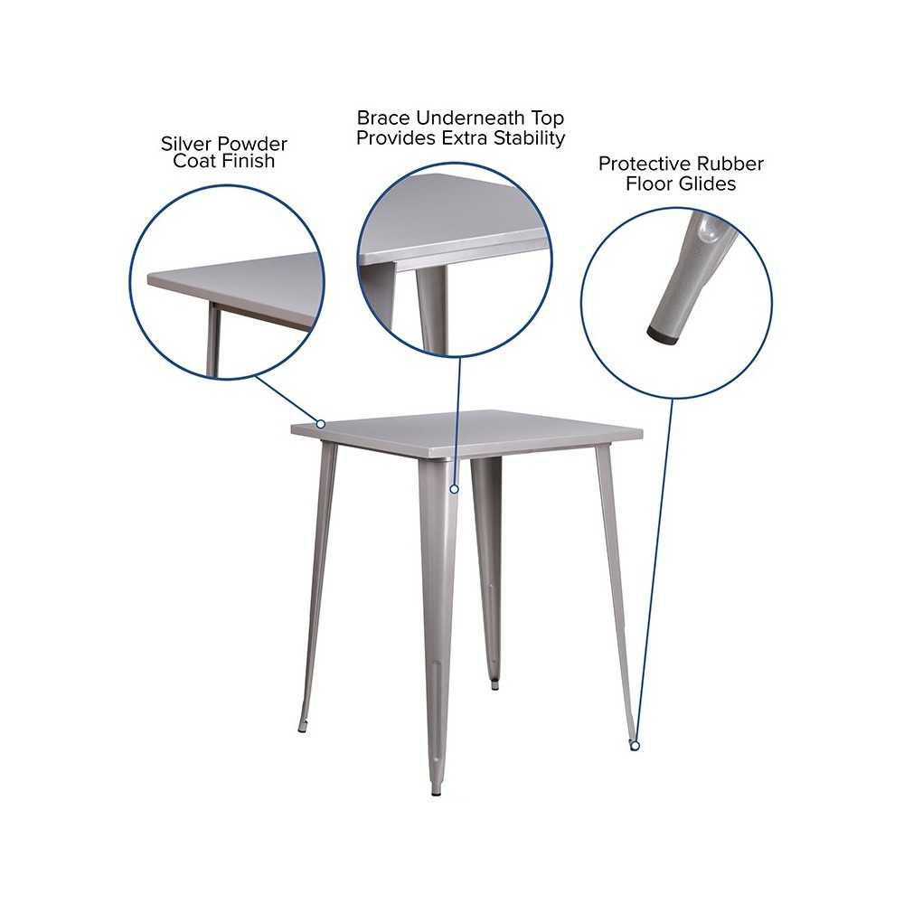 Commercial Grade 31.5" Square Silver Metal Indoor-Outdoor Bar Height Table