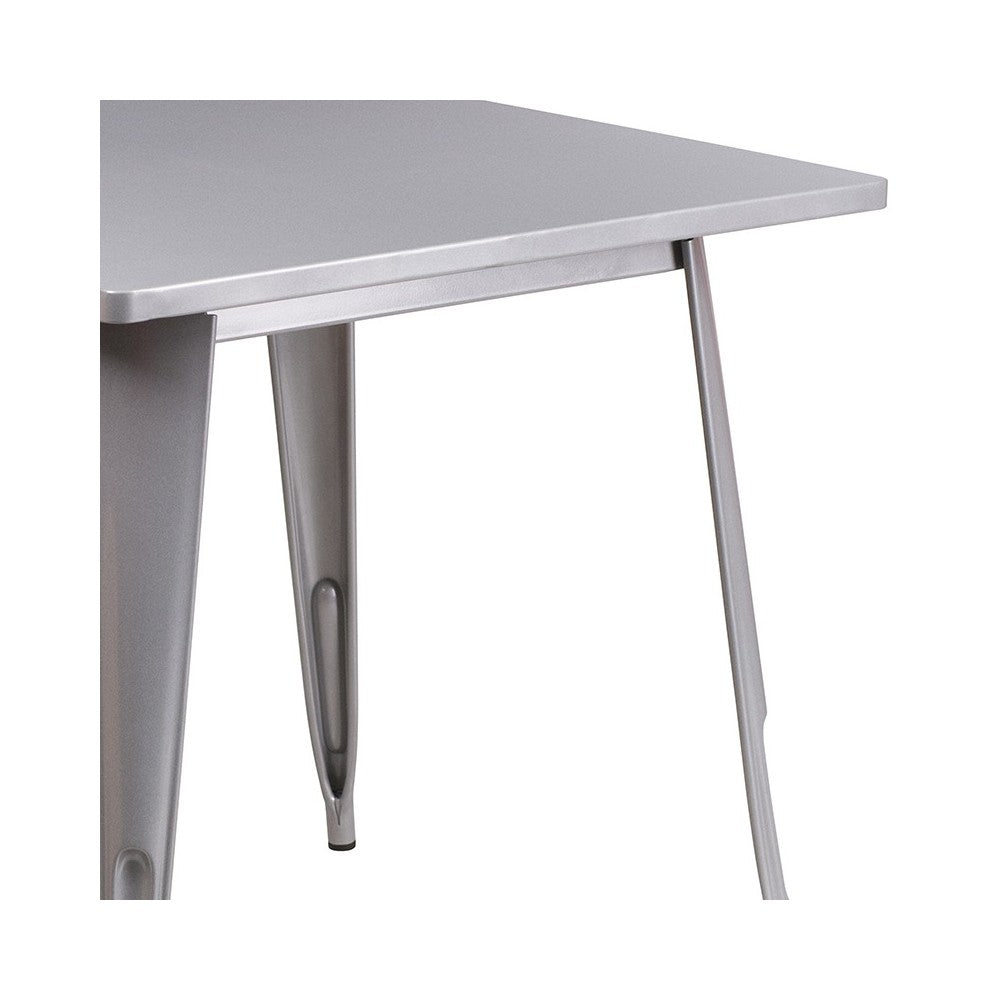 Commercial Grade 31.5" Square Silver Metal Indoor-Outdoor Table
