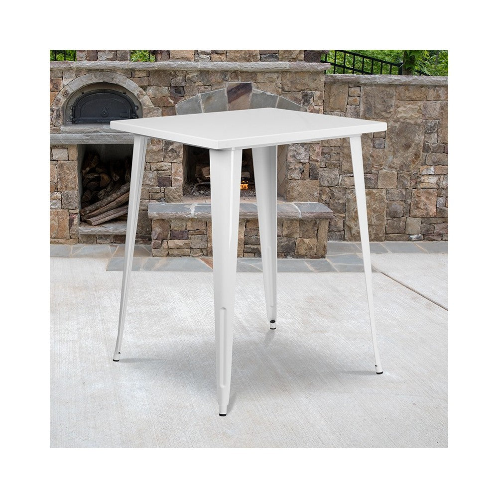 Commercial Grade 31.5" Square White Metal Indoor-Outdoor Bar Height Table
