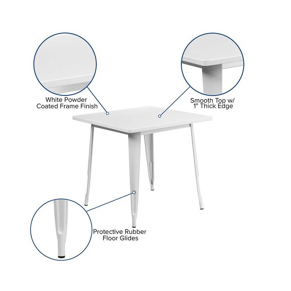 Commercial Grade 31.5" Square White Metal Indoor-Outdoor Table