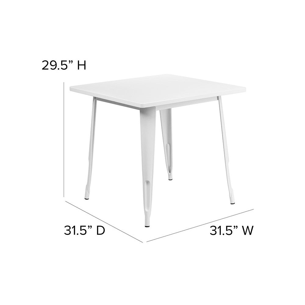 Commercial Grade 31.5" Square White Metal Indoor-Outdoor Table