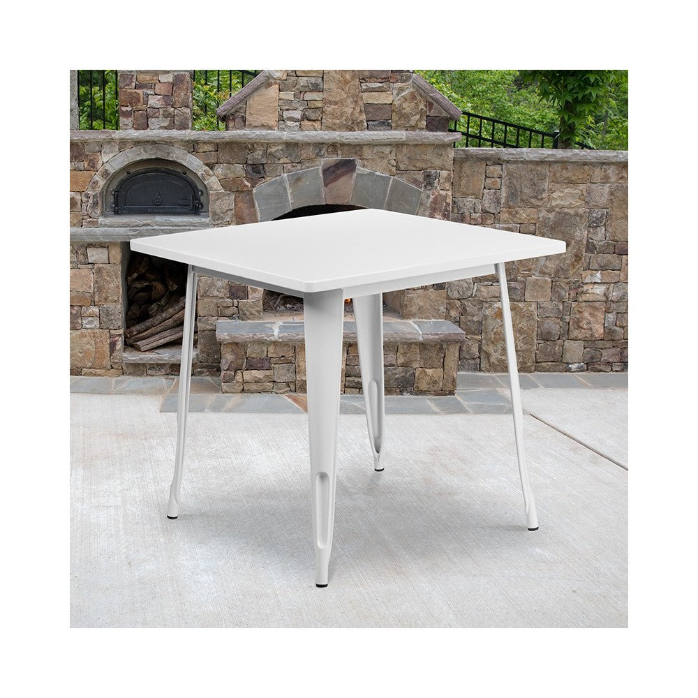 Commercial Grade 31.5" Square White Metal Indoor-Outdoor Table
