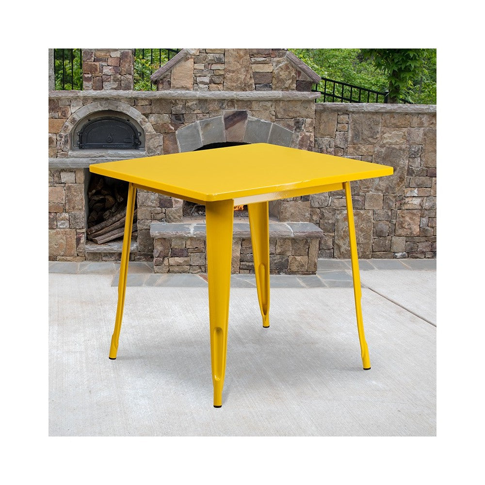 Commercial Grade 31.5" Square Yellow Metal Indoor-Outdoor Table