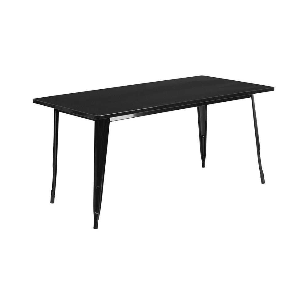 Commercial Grade 31.5" x 63" Rectangular Black Metal Indoor-Outdoor Table Set with 6 Stack Chairs