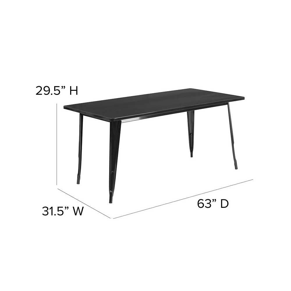 Commercial Grade 31.5" x 63" Rectangular Black Metal Indoor-Outdoor Table