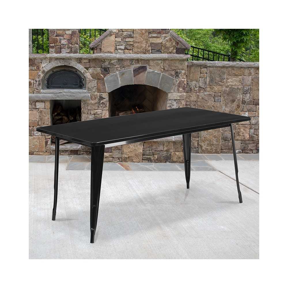 Commercial Grade 31.5" x 63" Rectangular Black Metal Indoor-Outdoor Table