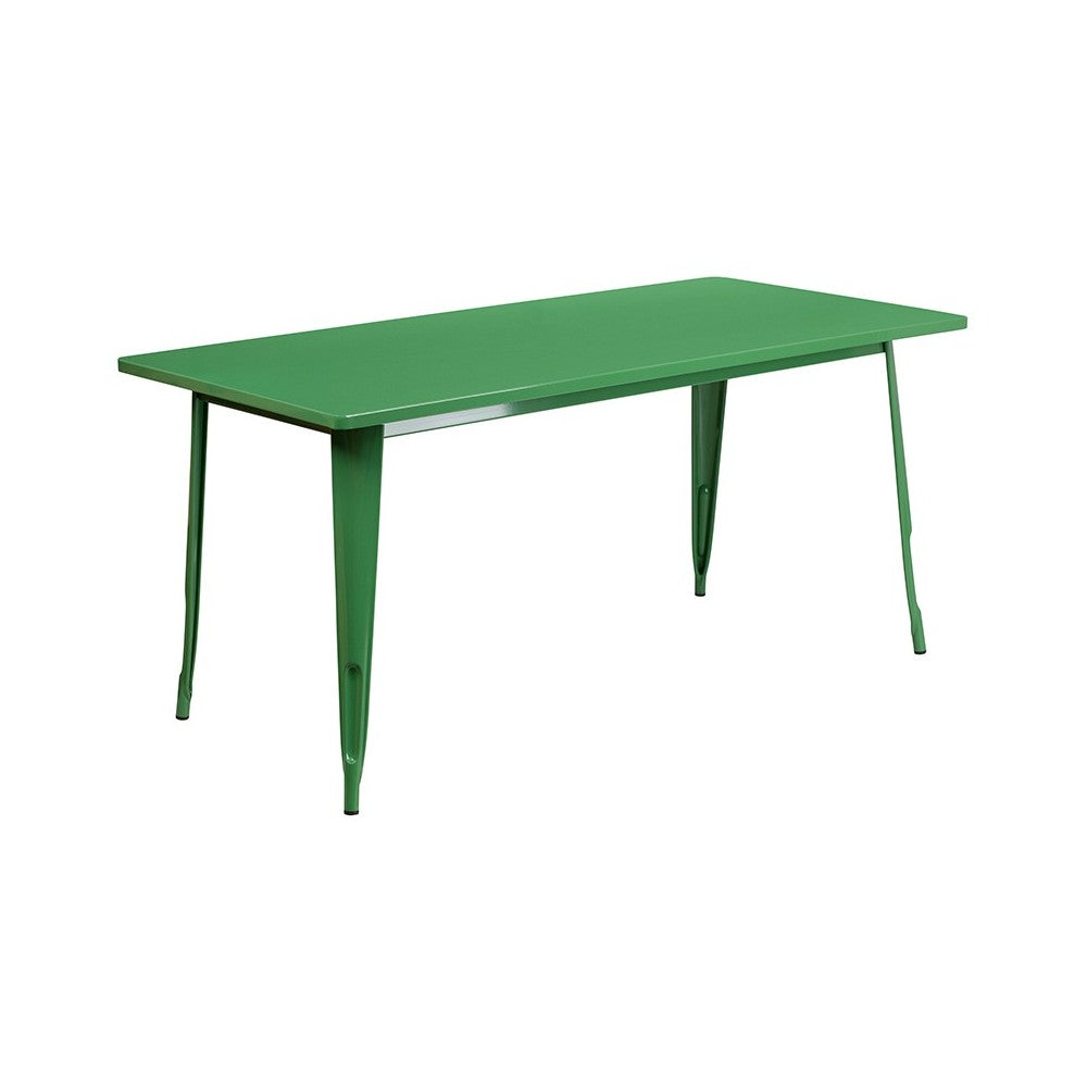Commercial Grade 31.5" x 63" Rectangular Green Metal Indoor-Outdoor Table Set with 4 Stack Chairs