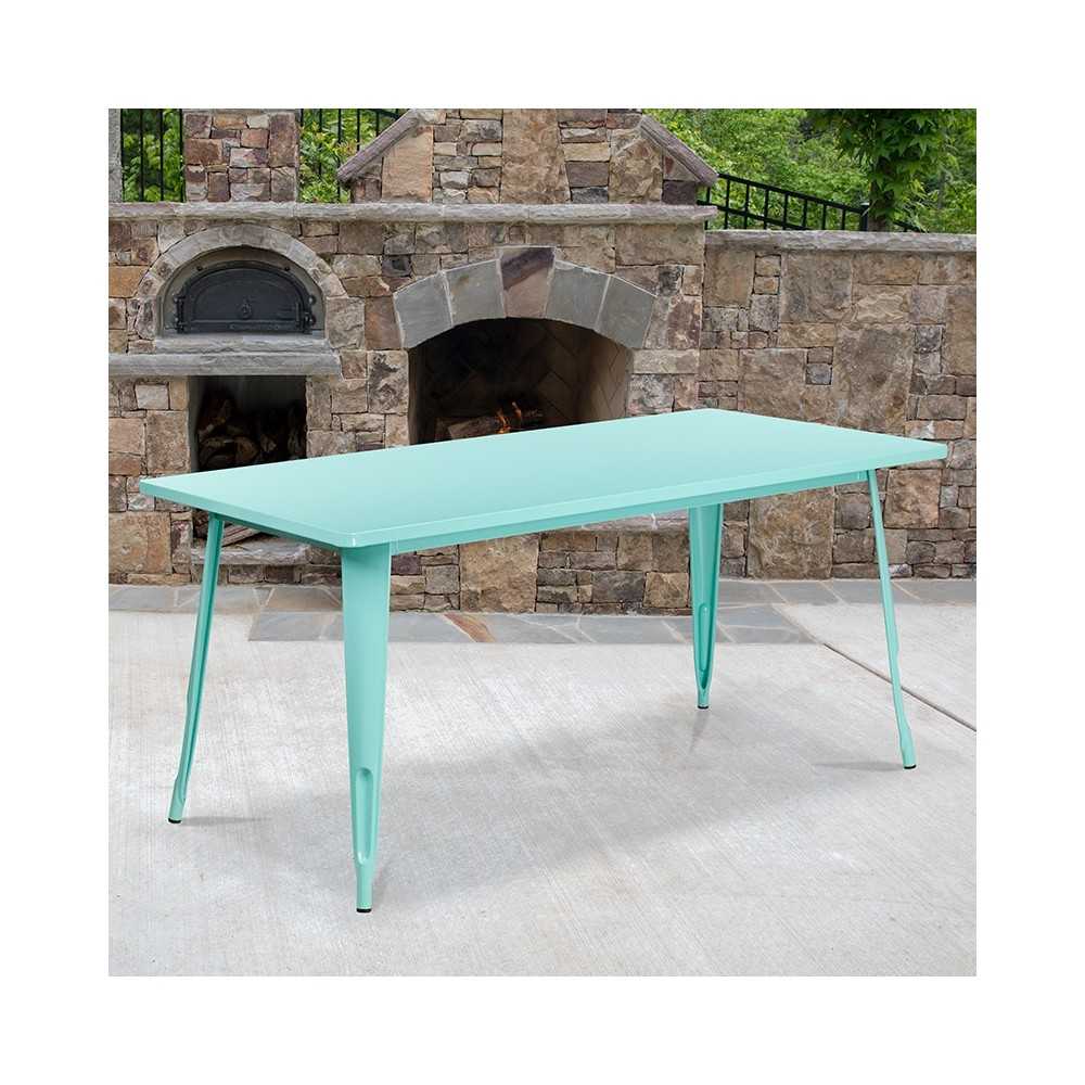 Commercial Grade 31.5" x 63" Rectangular Mint Green Metal Indoor-Outdoor Table